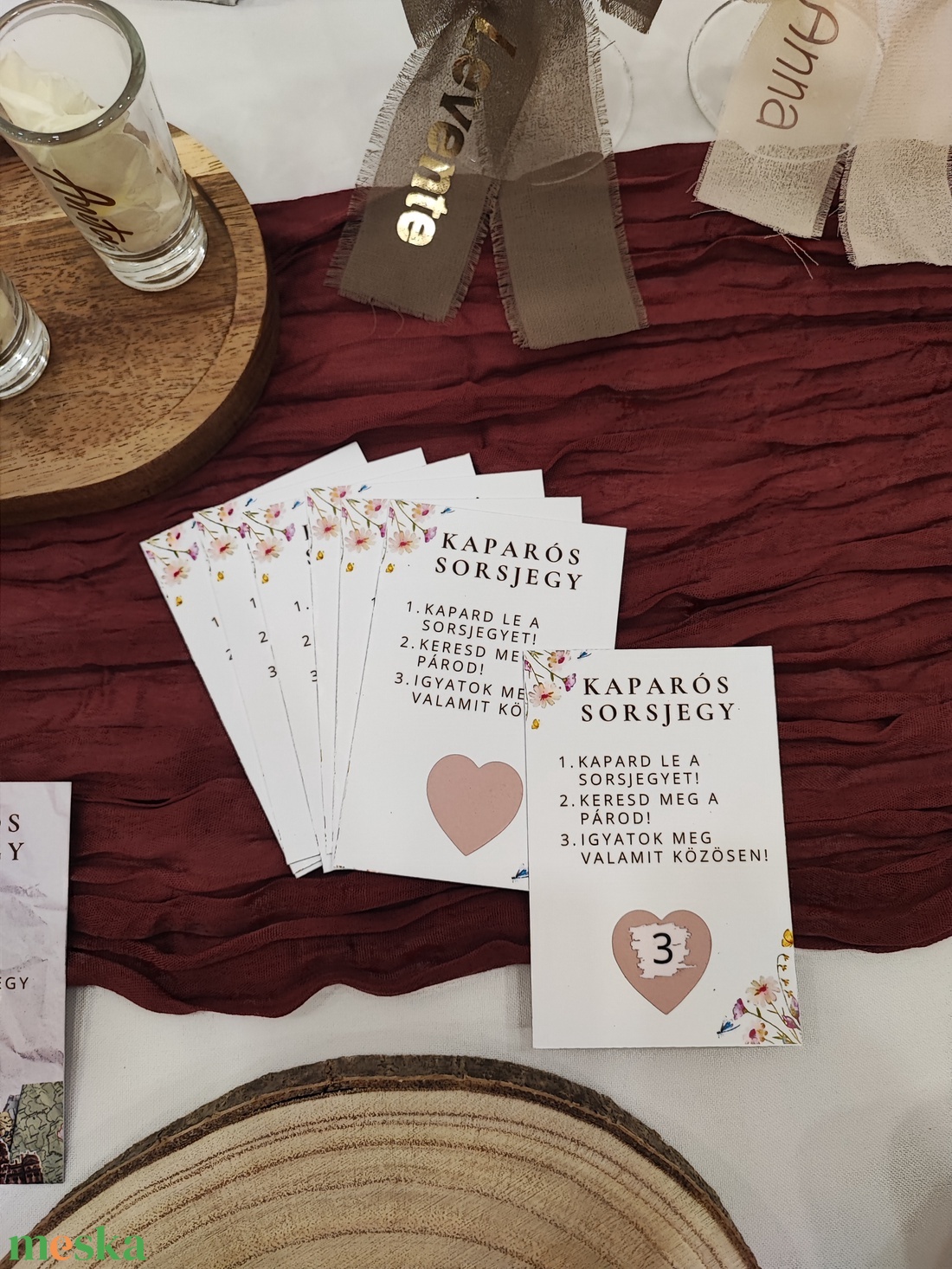 Esküvői kaparós sorsjegy � egyedi nászajándék és vendégjáték - virág mintás - esküvő - emlék & ajándék - köszönőajándék - Meska.hu