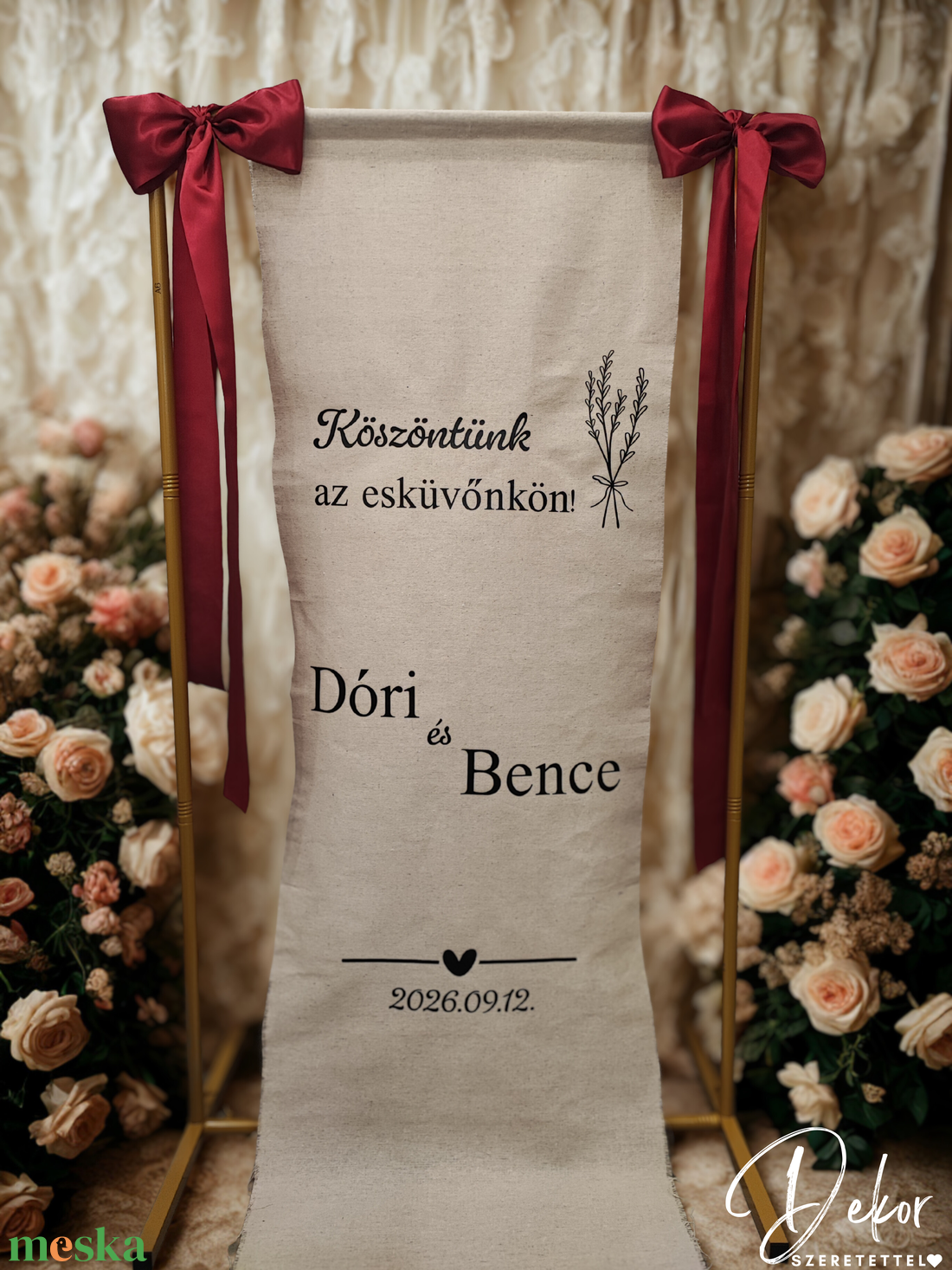 Esküvői üdvözlő banner lenvászon anyagból � egyedi felirattal - esküvő - dekoráció - helyszíni dekor - Meska.hu