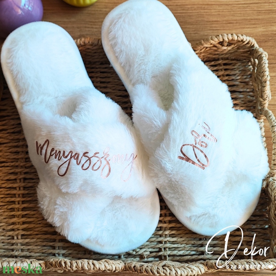 Menyasszonyi/koszorúslány készülődős papucs, pihe-puha esküvői készülődős szőrmés papucs - esküvő - kiegészítők - esküvői köntös - Meska.hu