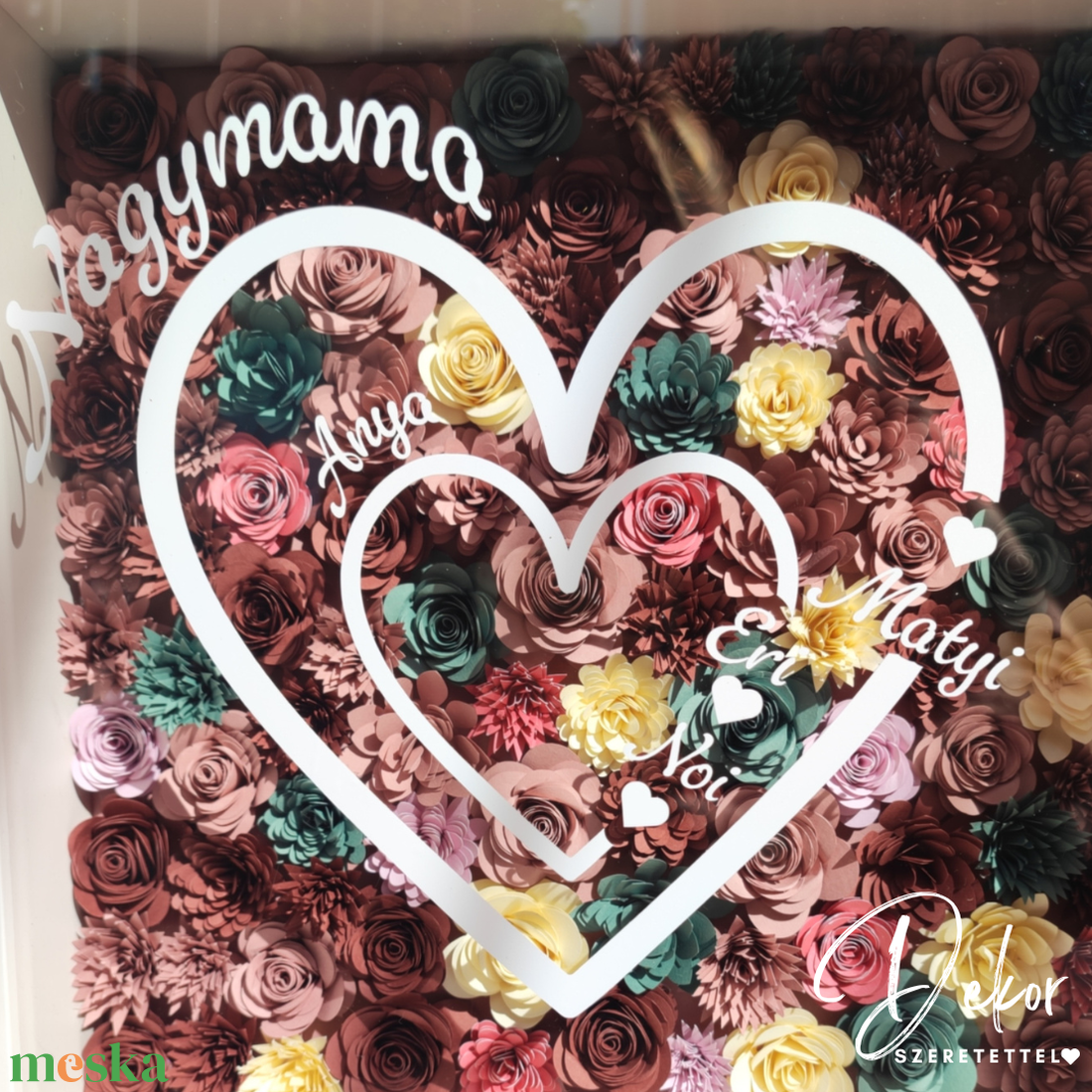 Papírvirág box felirattal tele virágokkal - anyák napjára köszöntő ajándék - otthon & életmód - dekoráció - kép & falikép - 3d képek - Meska.hu