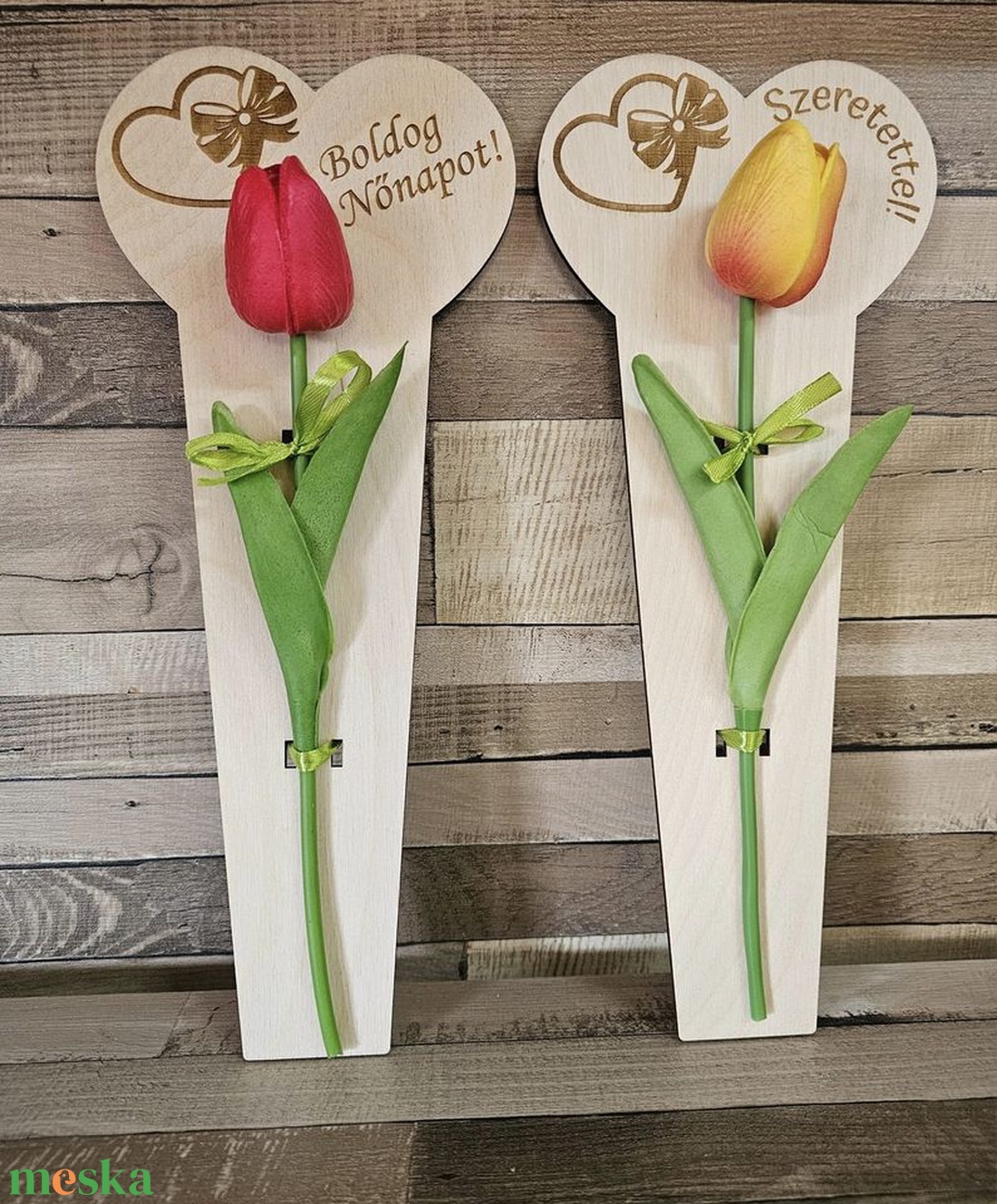 Nőnapi dekoráció fa alapon élethű tulipánnal - otthon & életmód - dekoráció - dísztárgy - Meska.hu