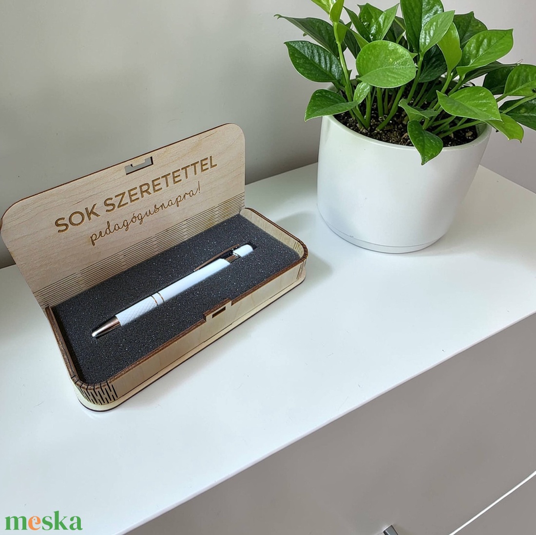 Gravírozott fa tolltartó, köszönetajándék - otthon & életmód - papír, írószer - ceruza & toll - Meska.hu