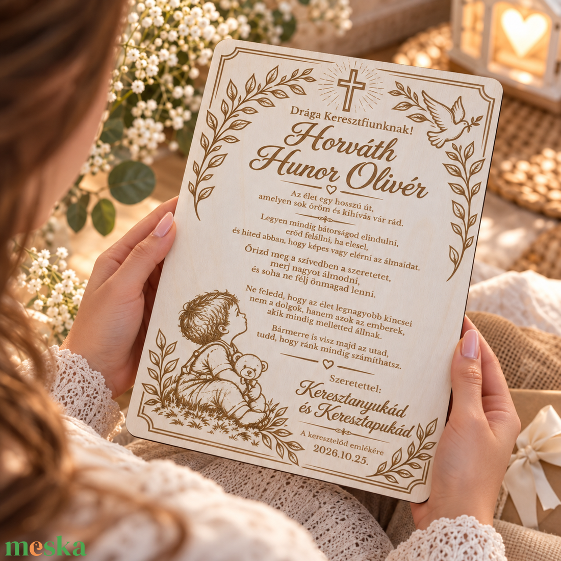 Gravírozott fa keresztszülő ajándék keresztelőre � Személyre szóló emléktábla - baba - mama - keresztelő kellékek - keresztelőajándékok - Meska.hu