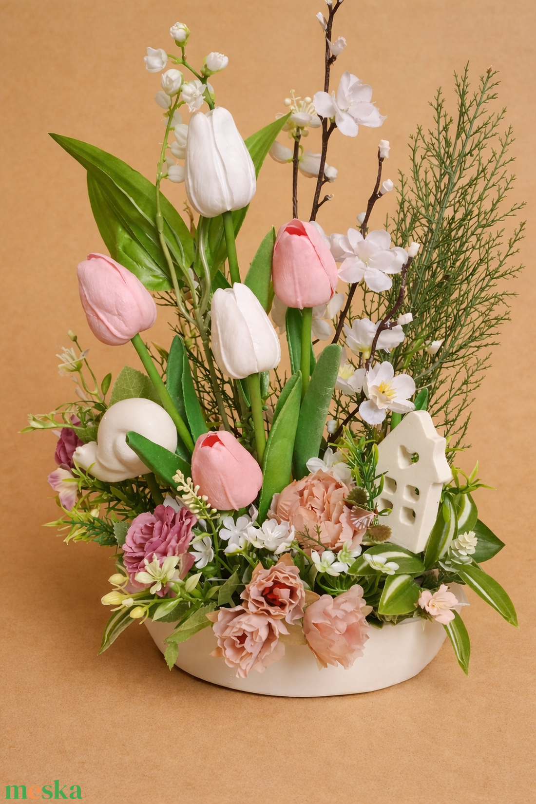 Tulipános tavaszi asztaldísz - otthon & életmód - dekoráció - dekoratív figurák és szobrok - Meska.hu