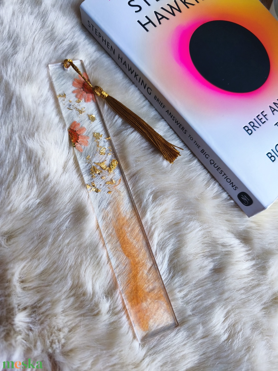 Virágos epoxy könyvjelző, arany - otthon & életmód - dekoráció - dísztárgy - Meska.hu