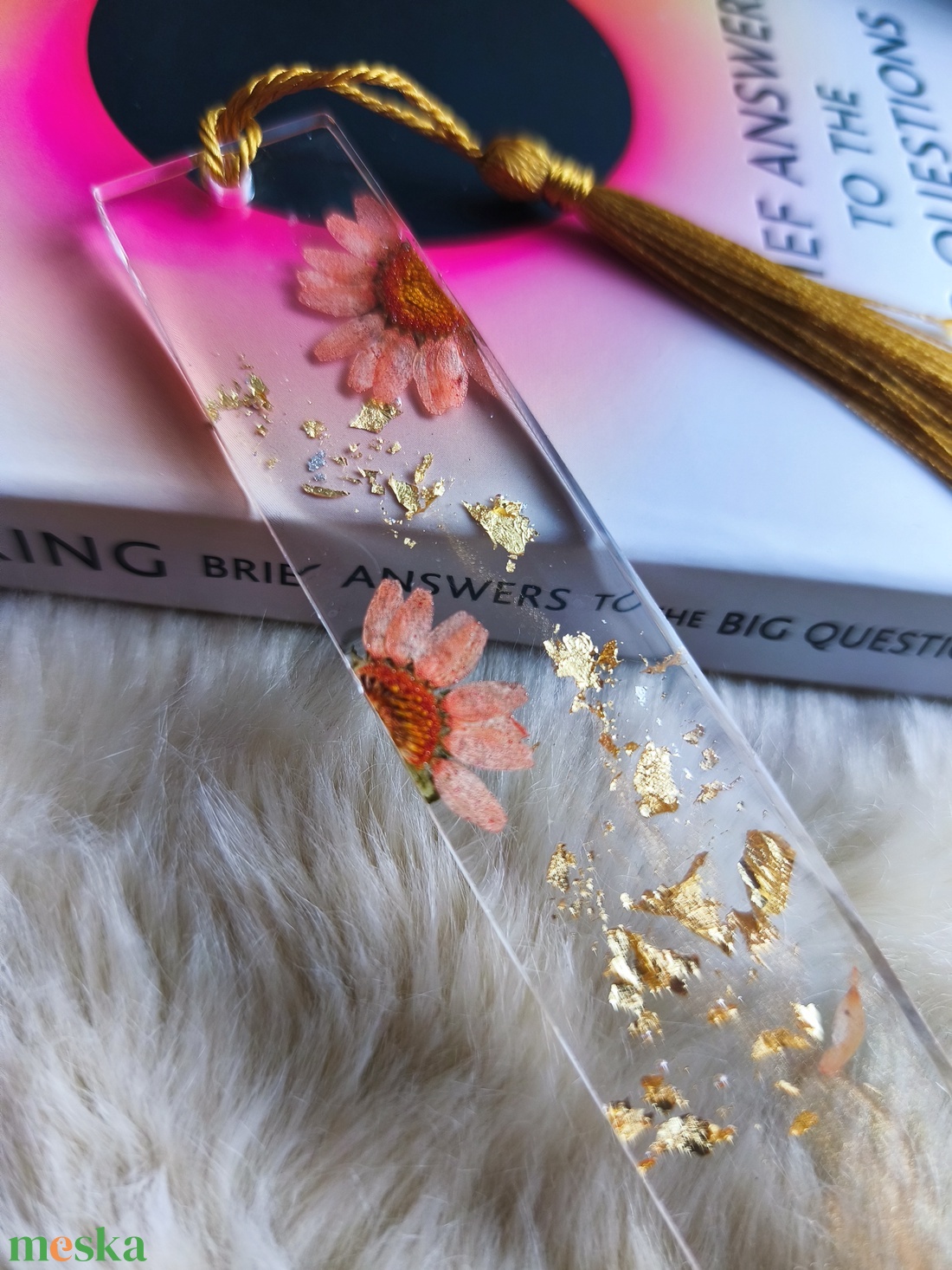 Virágos epoxy könyvjelző, arany - otthon & életmód - dekoráció - dísztárgy - Meska.hu