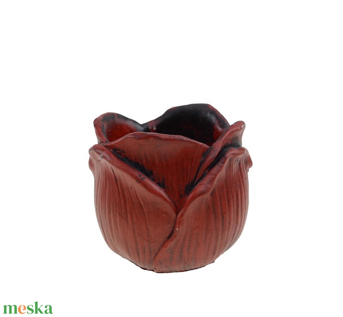 Kaspó kő rózsa 12.3x12.1x10.8cm piros - otthon & életmód - dekoráció - virágdísz és tartó - cserép & kaspó - Meska.hu
