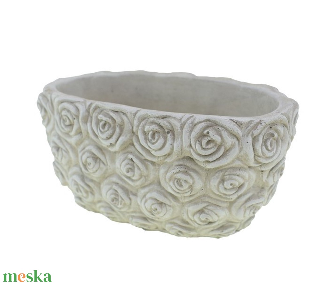 Kaspó kő 18,5x11x8,5cm rózsa mintás szürke - otthon & életmód - dekoráció - virágdísz és tartó - cserép & kaspó - Meska.hu