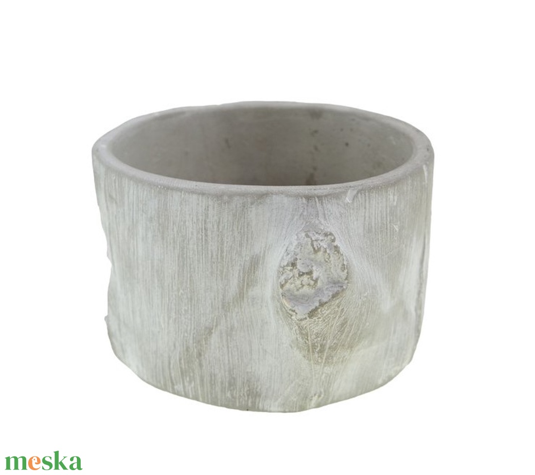 Kaspó kő 14x13,5x9,5cm fatörzs mintás mosott fehér  - otthon & életmód - dekoráció - virágdísz és tartó - cserép & kaspó - Meska.hu