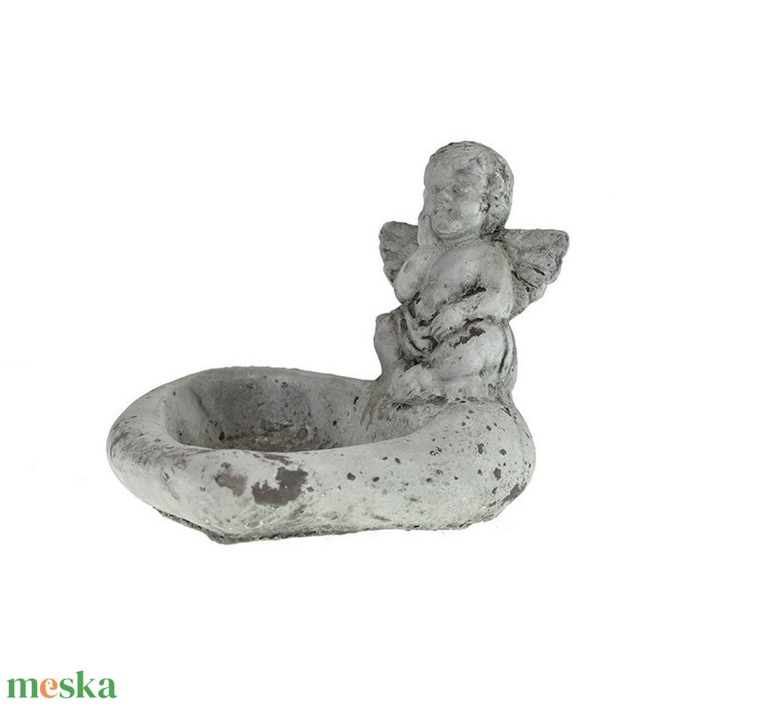 Kaspó kő 20x20x17cm angyallal fehér  - otthon & életmód - dekoráció - virágdísz és tartó - cserép & kaspó - Meska.hu