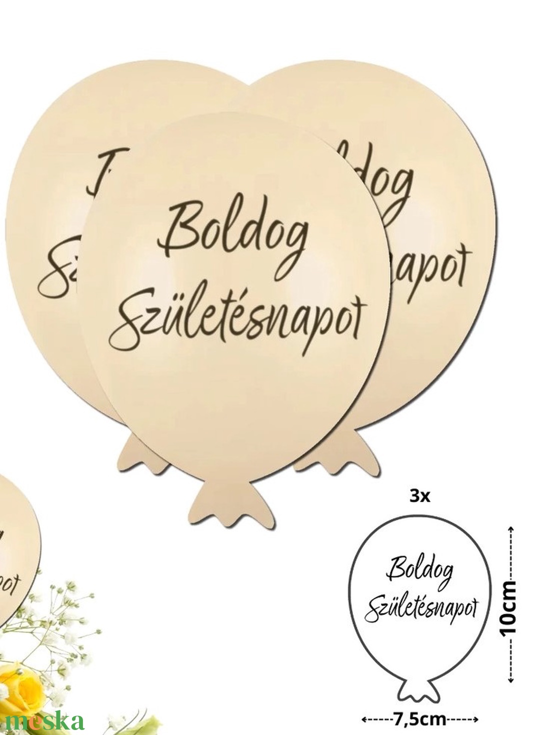 Nyomtatott dekorkarton - Boldog születésnapot lufi - krém 3db/csomag (KÉZMŰVES ALAPANYAGOK) - kellékek & szerszámok - dekorációs kellékek - egyéb kellékek - Meska.hu