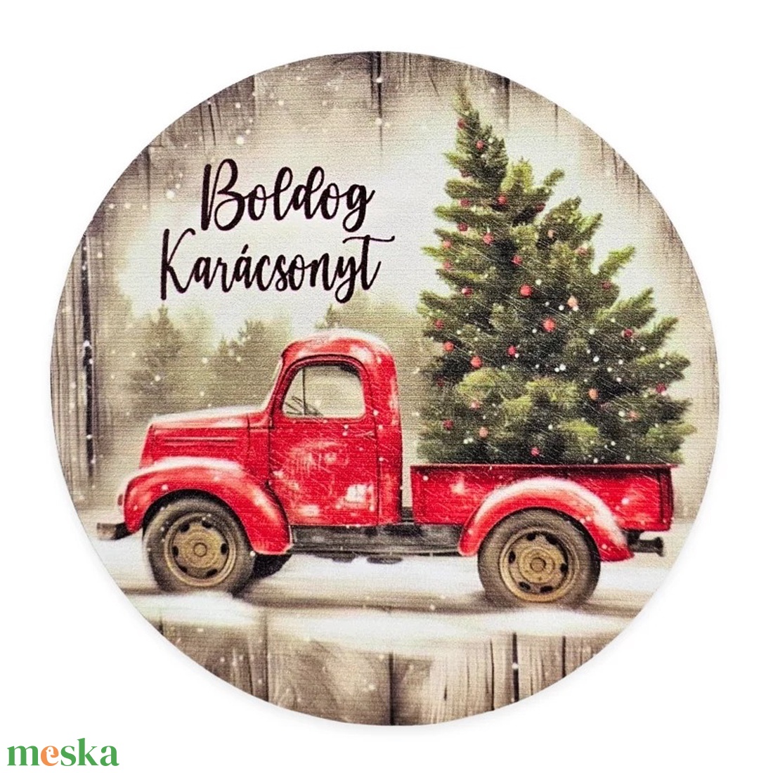 Nyomtatott fa tábla koszorú közép - Autós karácsonyi - kellékek & szerszámok - dekorációs kellékek - koszorú, koszorúalap - Meska.hu