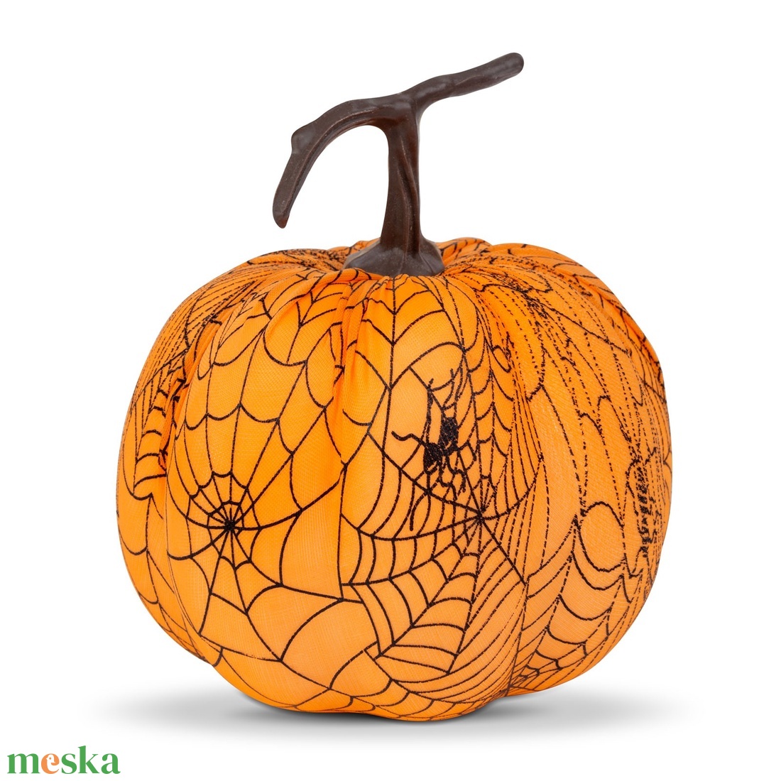 Halloween-i tök dekoráció - 16,5 cm - narancs, pókhálós - habszivacs - otthon & életmód - dekoráció - halloween - halloweeni dekoráció - Meska.hu