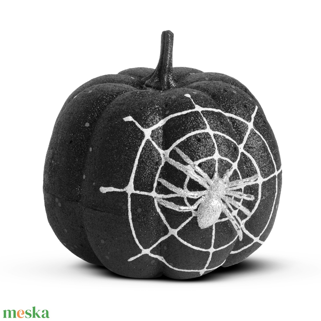 Halloween-i tök dekoráció - narancs vagy fekete glitteres - pókhálóval - 15 cm - otthon & életmód - dekoráció - halloween - halloweeni tök - Meska.hu