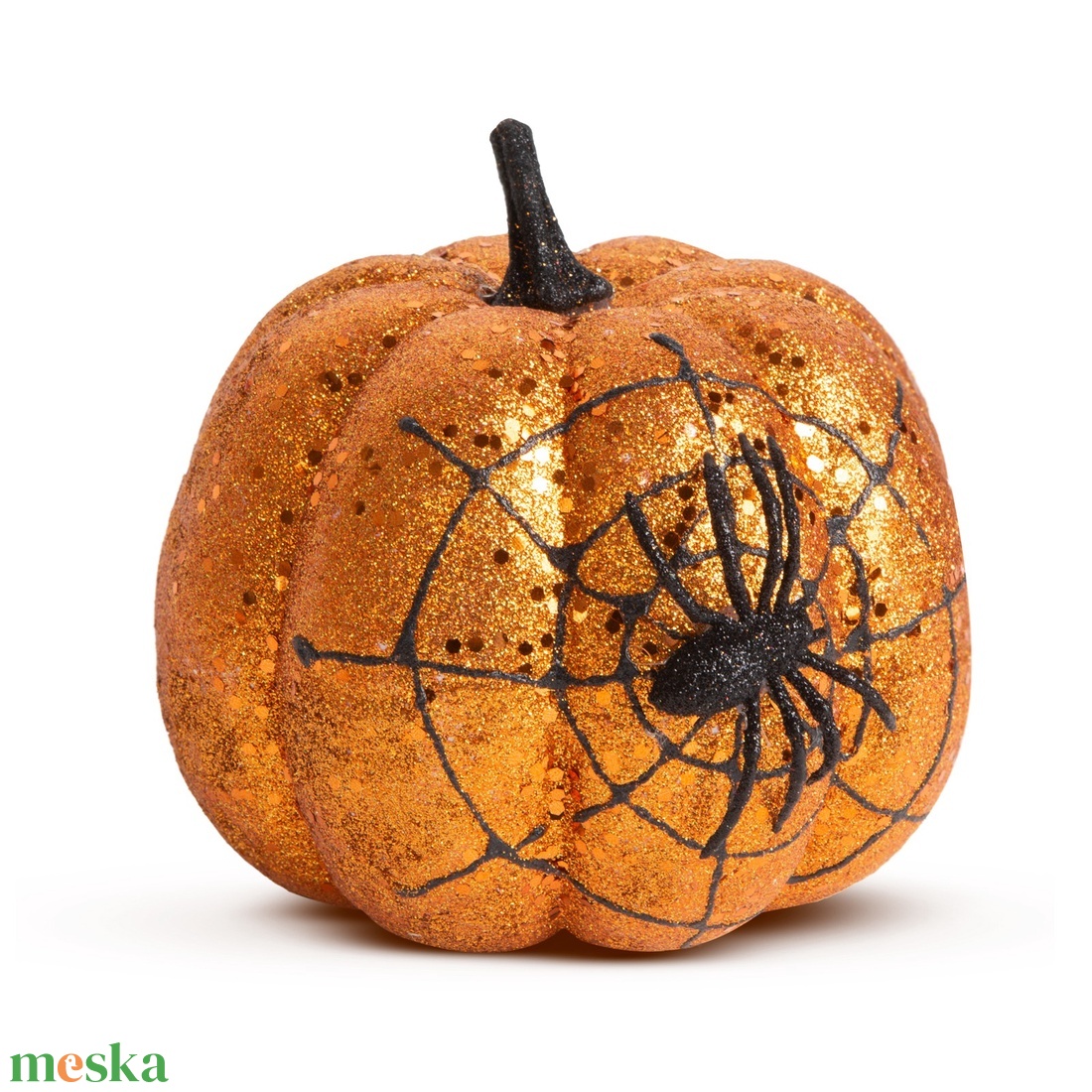 Halloween-i tök dekoráció - narancs vagy fekete glitteres - pókhálóval - 15 cm - otthon & életmód - dekoráció - halloween - halloweeni tök - Meska.hu