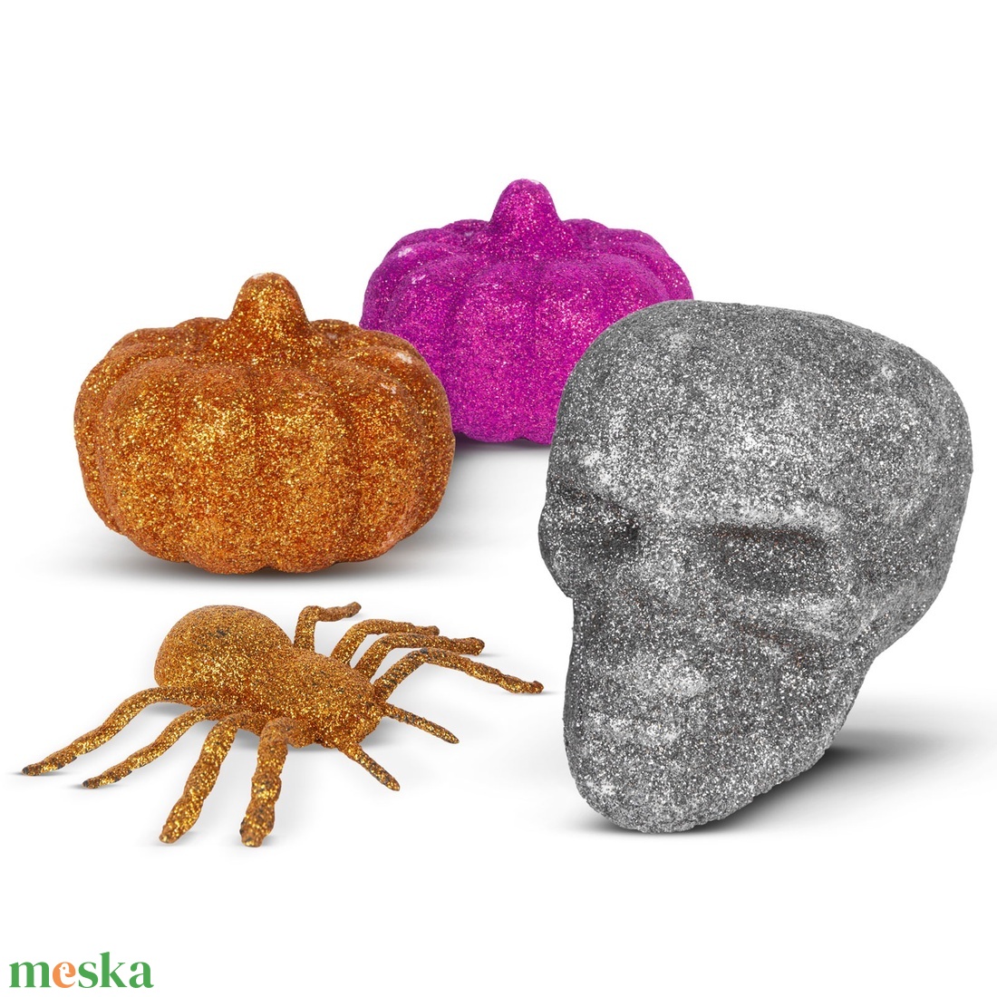 Halloween-i dekoráció szett - pók, koponya, 2 db tök - glitteres - otthon & életmód - dekoráció - halloween - halloweeni figurák - Meska.hu Halloween-i dekoráció szett - pók, koponya, 2 db tök - glitteres - otthon & életmód - dekoráció - halloween - halloweeni figurák - Meska.hu