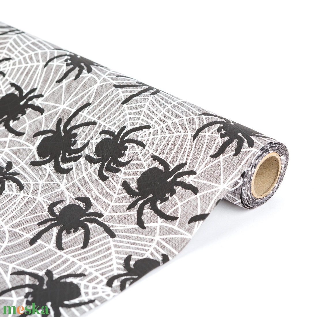 Asztalterítő futó - halloween-i motívumokkal - 180 x 28 cm pókos szürke - otthon & életmód - dekoráció - halloween - halloweeni asztaldísz - Meska.hu