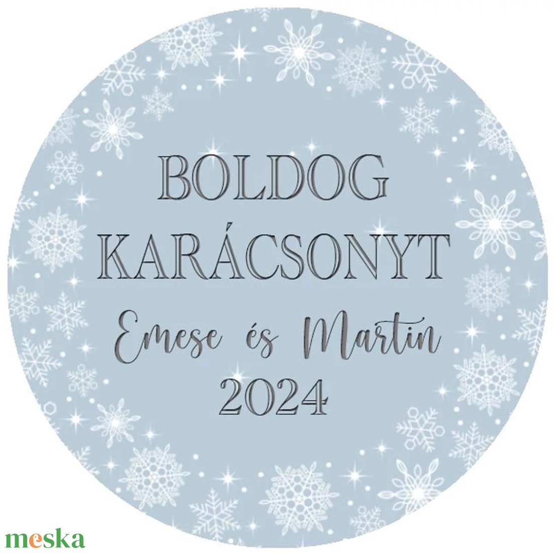 Karácsonyi matrica - Egyedi szöveggel ellátott személyre szabott- hópelyhes kék (Egyedi karácsonyi ajándékok) - karácsony - karácsonyi ajándékozás - karácsonyi képeslap, üdvözlőlap, ajándékkísérő - Meska.hu