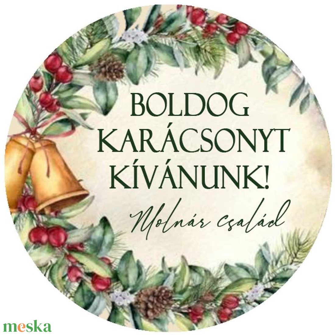 Karácsonyi matrica - Egyedi szöveggel ellátott személyre szabott- Karácsonyi csengő  vintage stílusú matrica (Egyedi ka - karácsony - karácsonyi ajándékozás - karácsonyi képeslap, üdvözlőlap, ajándékkísérő - Meska.hu
