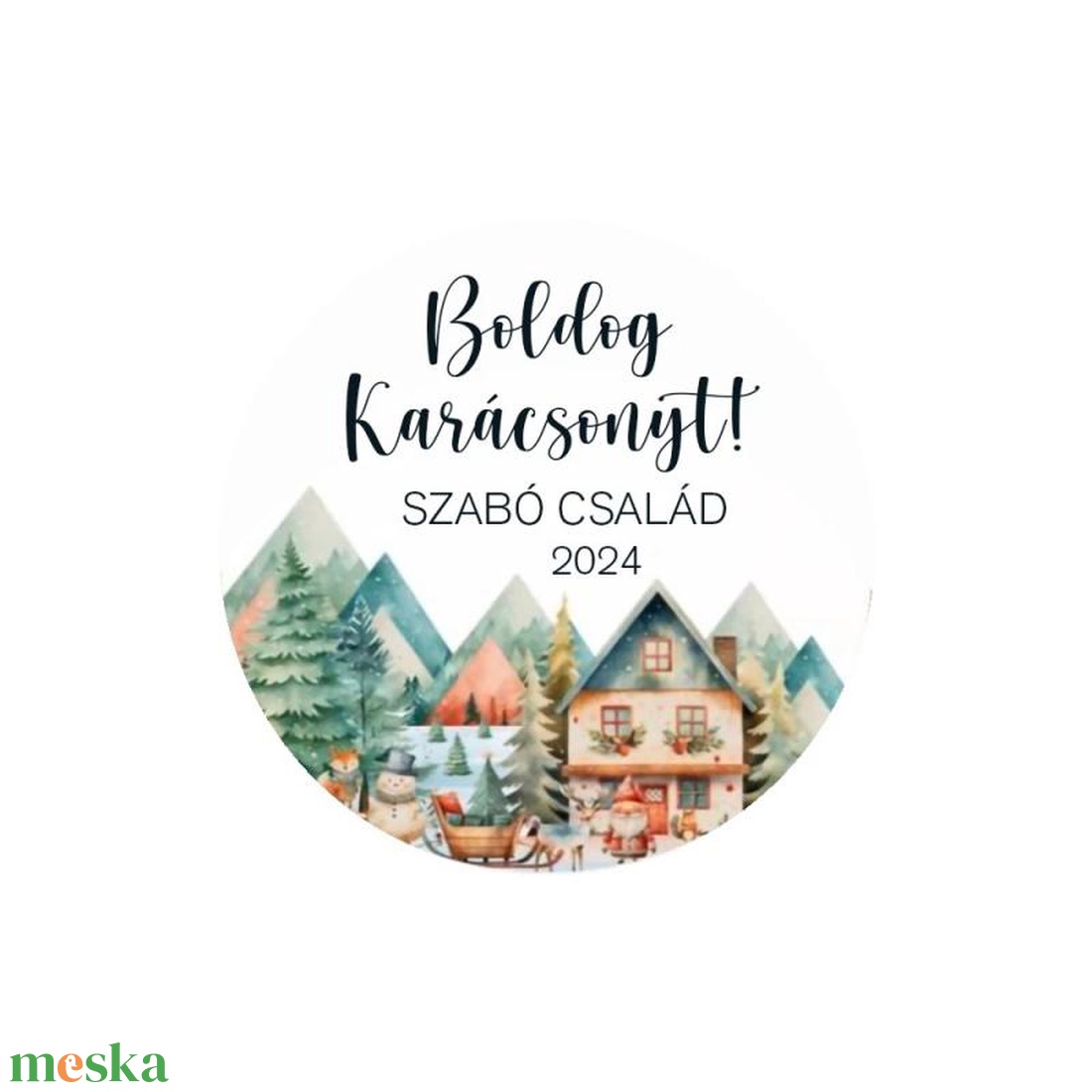 Karácsonyi matrica - Egyedi szöveggel ellátott személyre szabott- házak (Egyedi karácsonyi ajándékok) - karácsony - karácsonyi ajándékozás - karácsonyi képeslap, üdvözlőlap, ajándékkísérő - Meska.hu