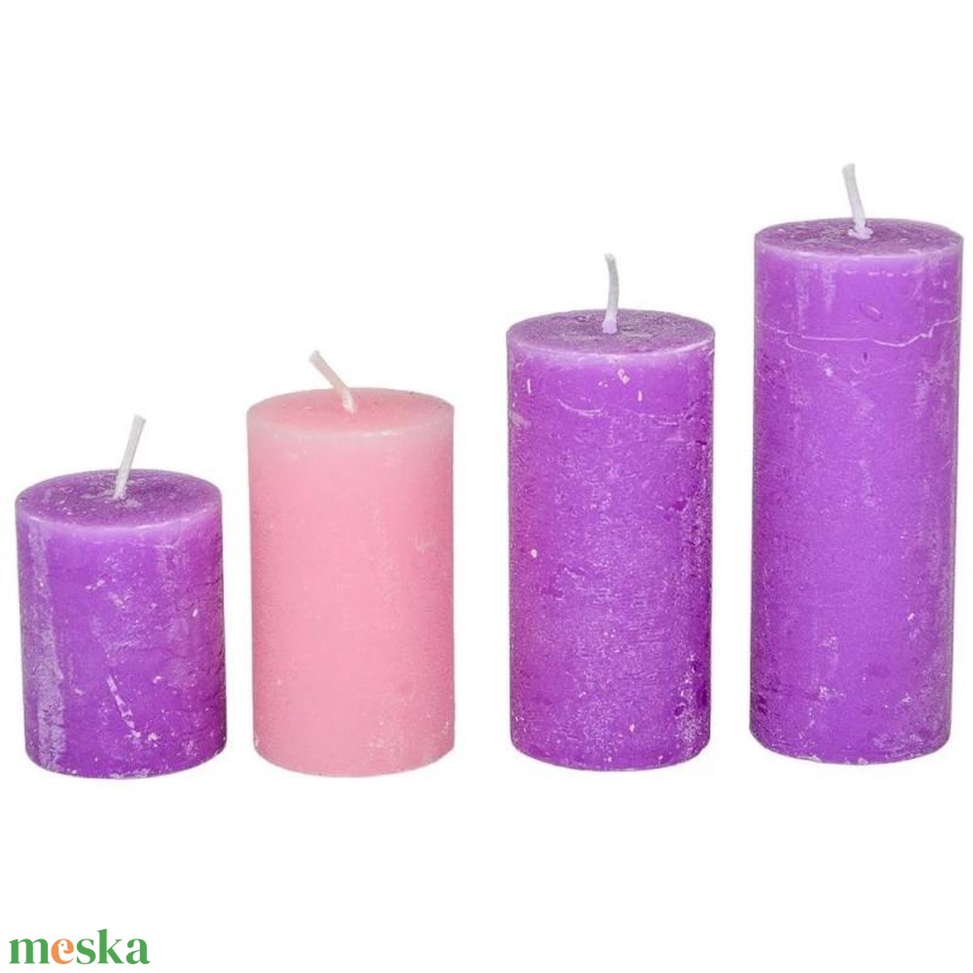 Rusztikus 40mm-es lépcsős henger gyertya 3Lila+1rózsa (csom ár) (ADVENTI GYERTYÁK) - diy (csináld magad) - egységcsomag - Meska.hu