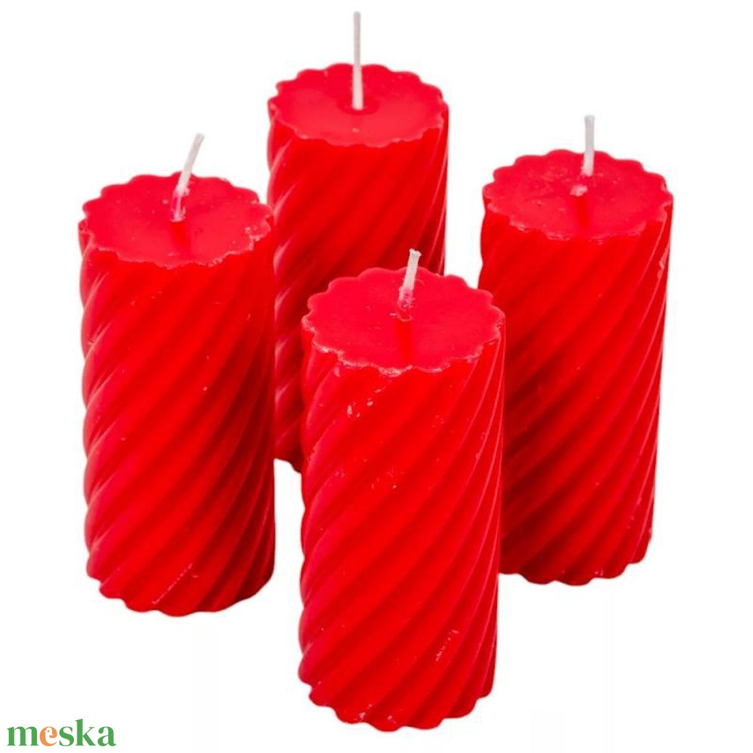 Kontúrozott csavart henger gyertya 55x100mm piros 4db/csom (db ár) (ADVENTI GYERTYÁK) - diy (csináld magad) - egységcsomag - Meska.hu