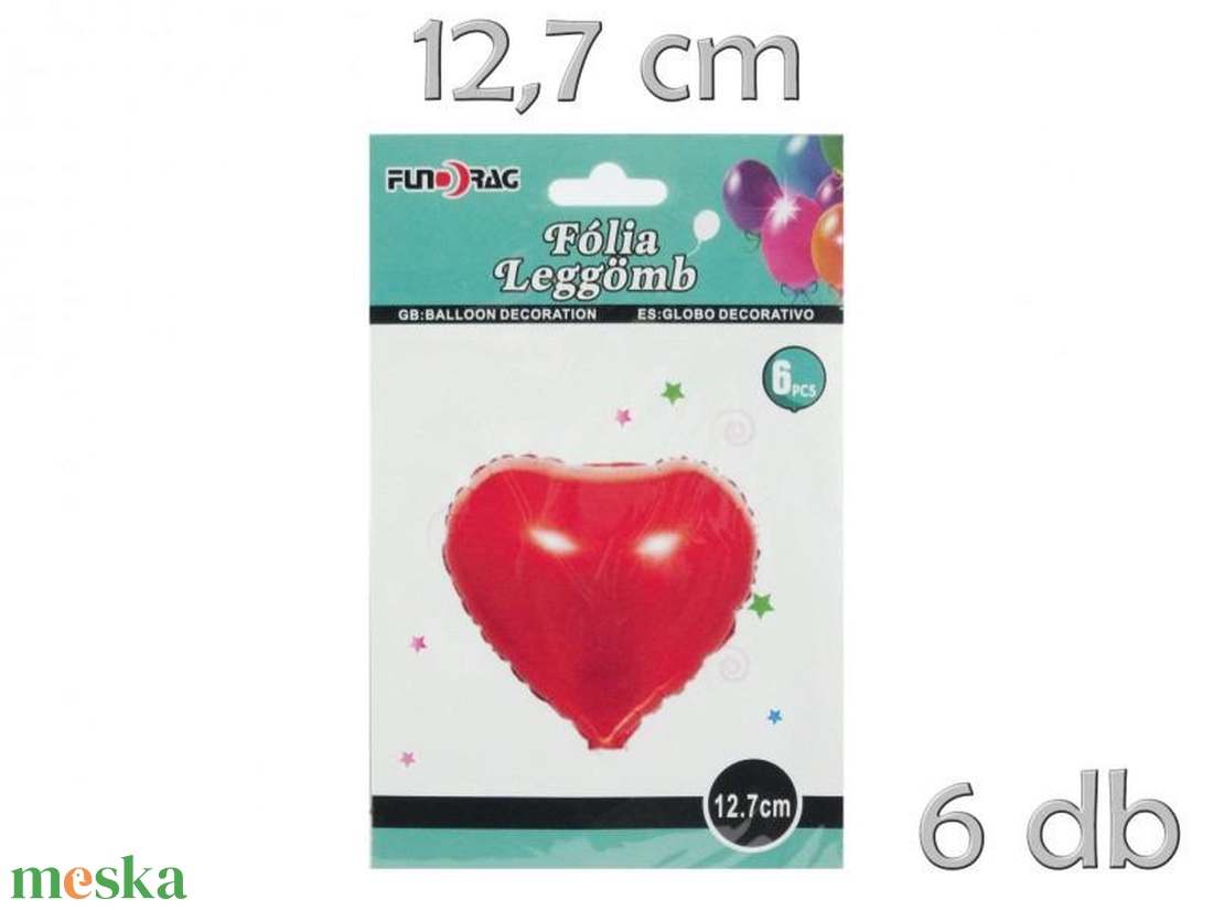 Lufi fólia piros szív 6db 12,7cm (Valentin napi ajándékok) - kellékek & szerszámok - dekorációs kellékek - egyéb kellékek - Meska.hu