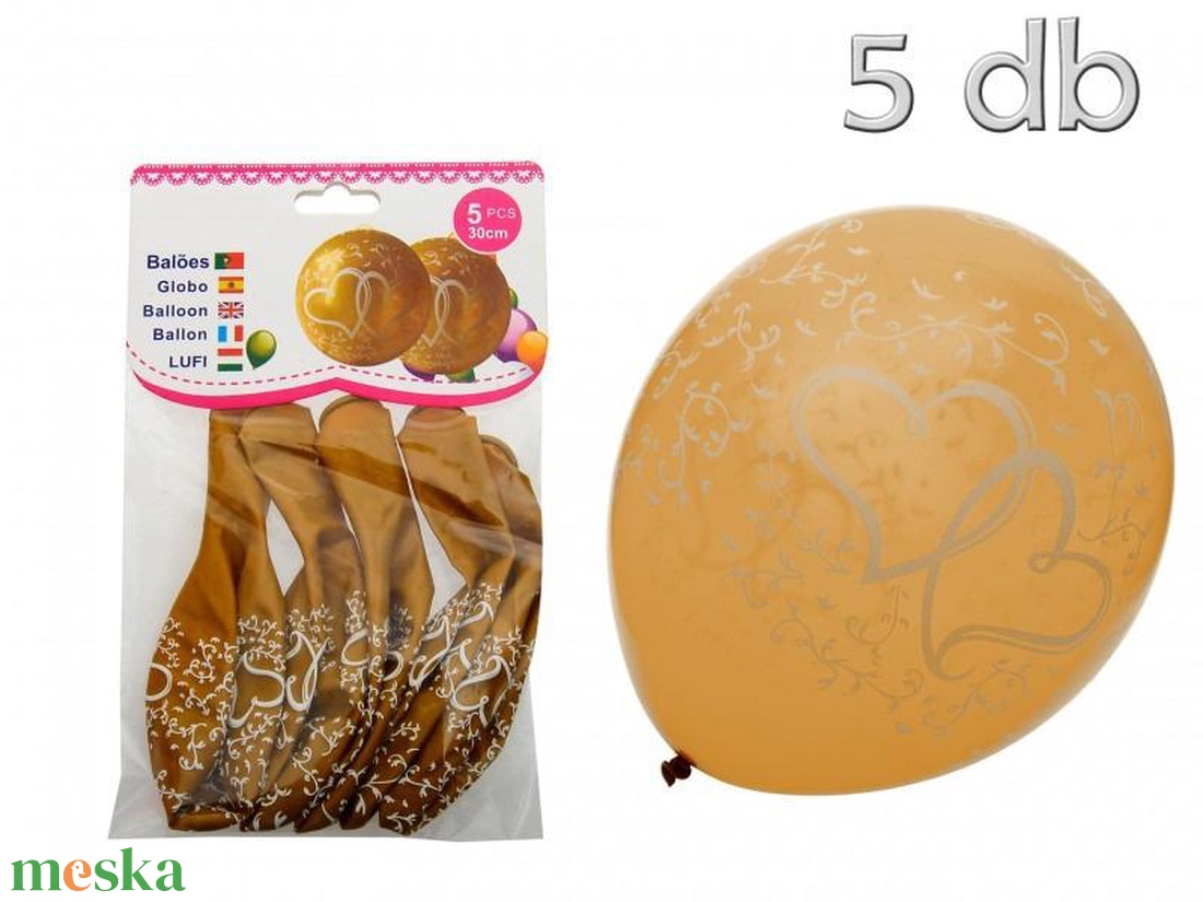 Lufi szíves arany 5db 30cm - esküvő - dekoráció - asztaldísz - Meska.hu