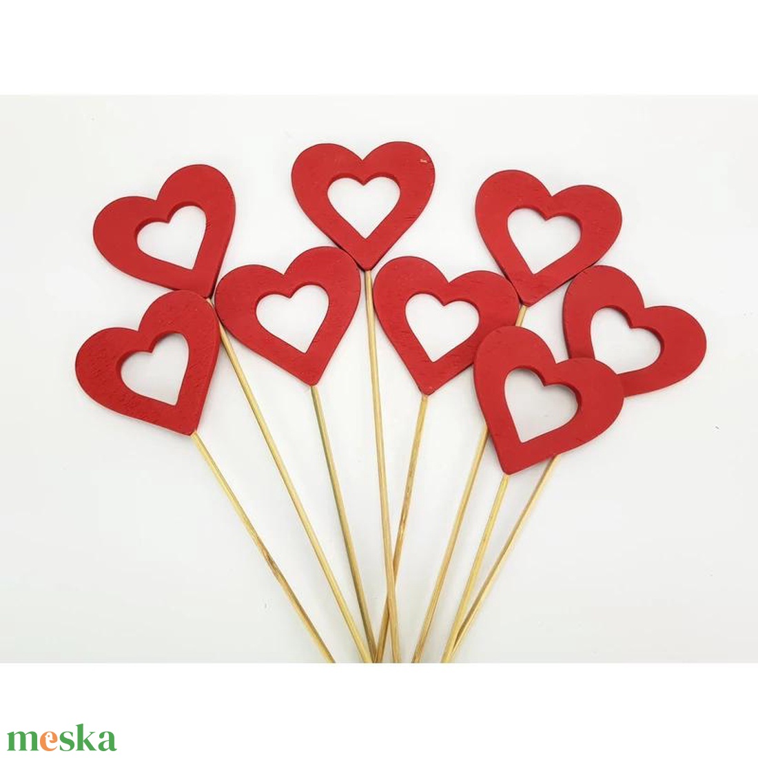 Piros fa lyukas pálcás szívek 8db/csomag (Valentin napi ajándékok) - esküvő - dekoráció - sütidísz - Meska.hu
