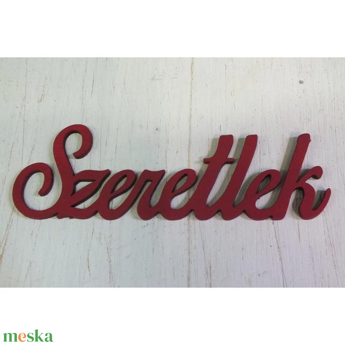 Fa Szeretlek felirat meggypiros 15cm (Valentin napi ajándékok) - kellékek & szerszámok - hobby fa alapanyag - egyéb fatermék - Meska.hu