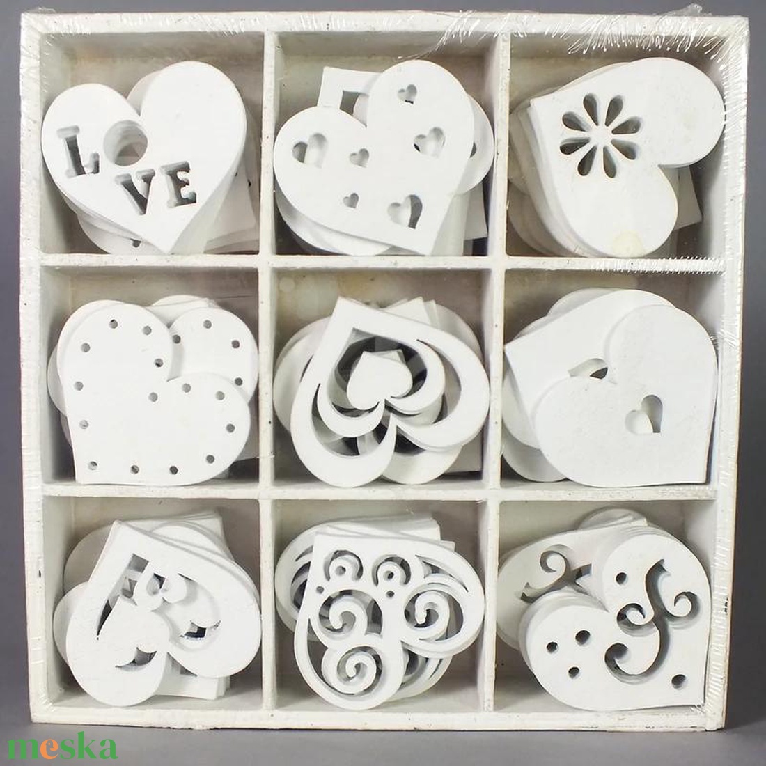 Fa fehér szívek dobozban 90db/doboz (ESKÜVŐI DEKORÁCIÓK) - kellékek & szerszámok - hobby fa alapanyag - egyéb fatermék - Meska.hu