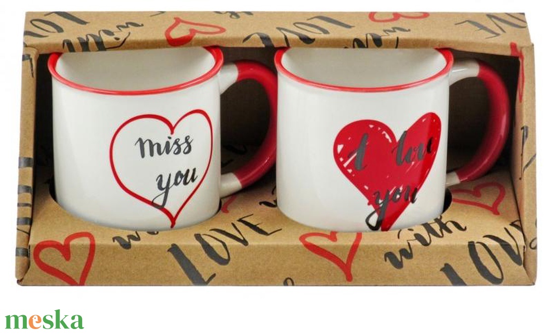 Bögre szett szíves 2db 3dl 2 féle felirattal i love you (Valentin napi ajándékok) - otthon & életmód - konyhafelszerelés, tálalás - tálalás - bögre & csésze - Meska.hu