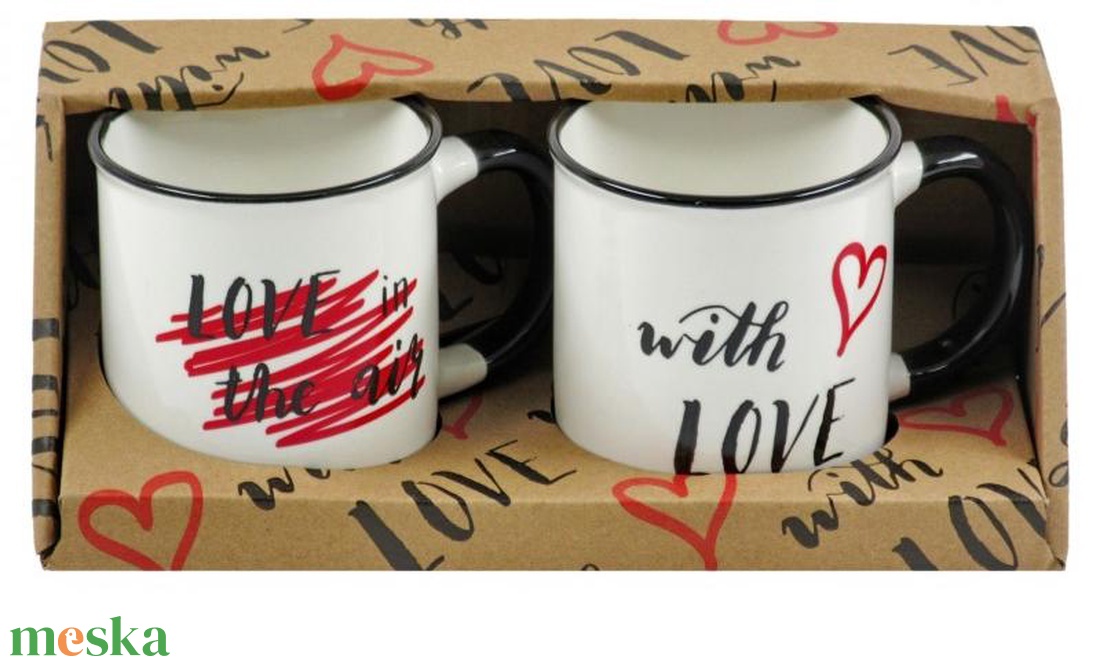 Bögre szett szíves 2db 3dl 2 felirattal with love (Valentin napi ajándékok) - otthon & életmód - konyhafelszerelés, tálalás - tálalás - bögre & csésze - Meska.hu