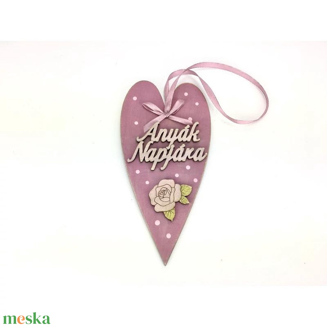 Anyák napi díszített szív Anyák napjára - Rózsaszín (10x20 cm) - otthon & életmód - papír, írószer - ajándékozás kellékei - ajándékkísérő - Meska.hu