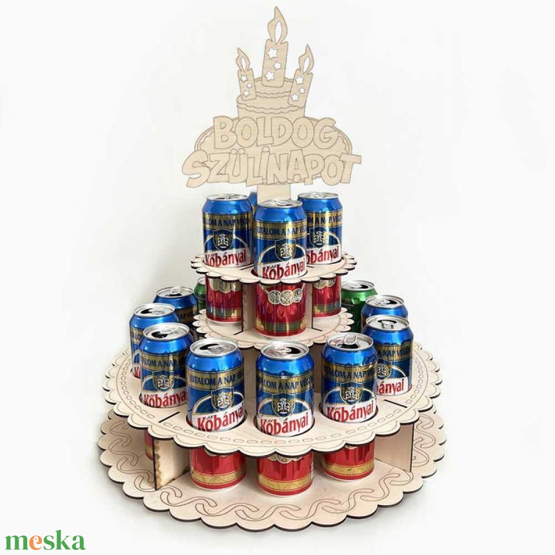 Sör Torta Fából Szülinapra - Boldog Szülinapot feliratú topperrel - Születésnapi ajándék sörimádóknak  - otthon & életmód - konyhafelszerelés, tálalás - italos kellékek - sörtartó - Meska.hu