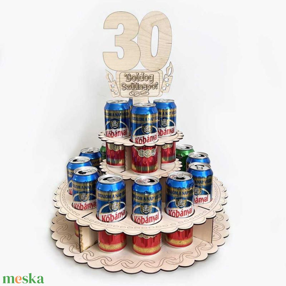 Sör Torta Fából Szülinapra - 30 Boldog Szülinapot feliratú topperrel  - otthon & életmód - konyhafelszerelés, tálalás - italos kellékek - sörtartó - Meska.hu