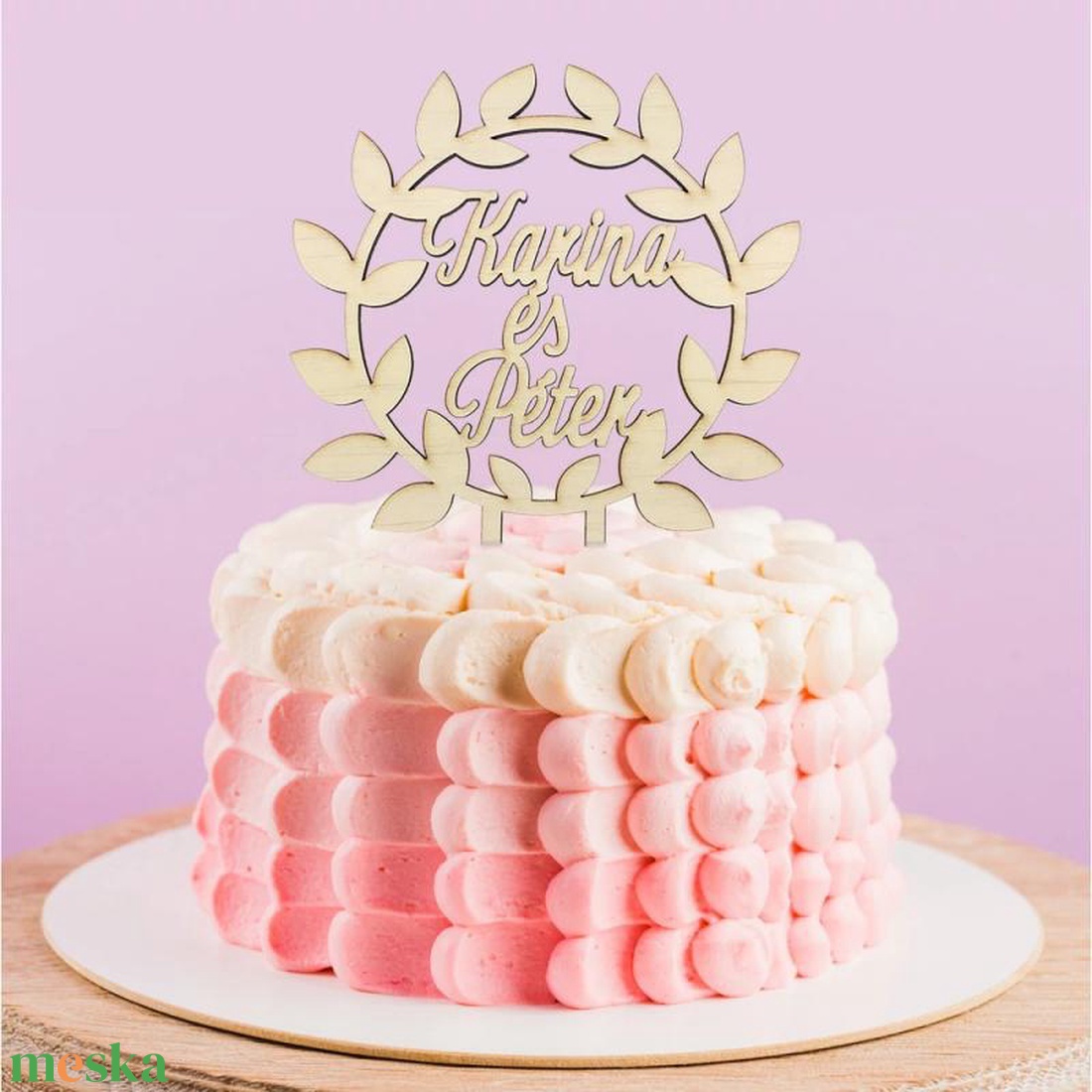 Natúr fakoszorú Egyedi tortadísz kívánság szerinti felirattal esküvői tortabeszúró - esküvő - dekoráció - sütidísz - Meska.hu
