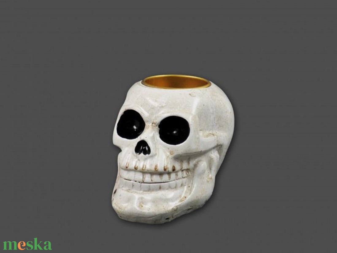 Koponya mécsestartó 10x7,5cm (Halloween dekorációk és díszek) - otthon & életmód - gyertya, illat, aroma - mécses és mécsestartó - Meska.hu
