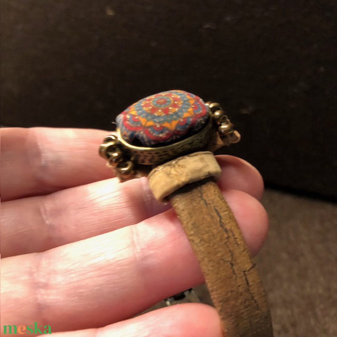 Mandala mintás, vegán, parafa karkötő - ékszer - karkötő - kézfej karkötő - Meska.hu