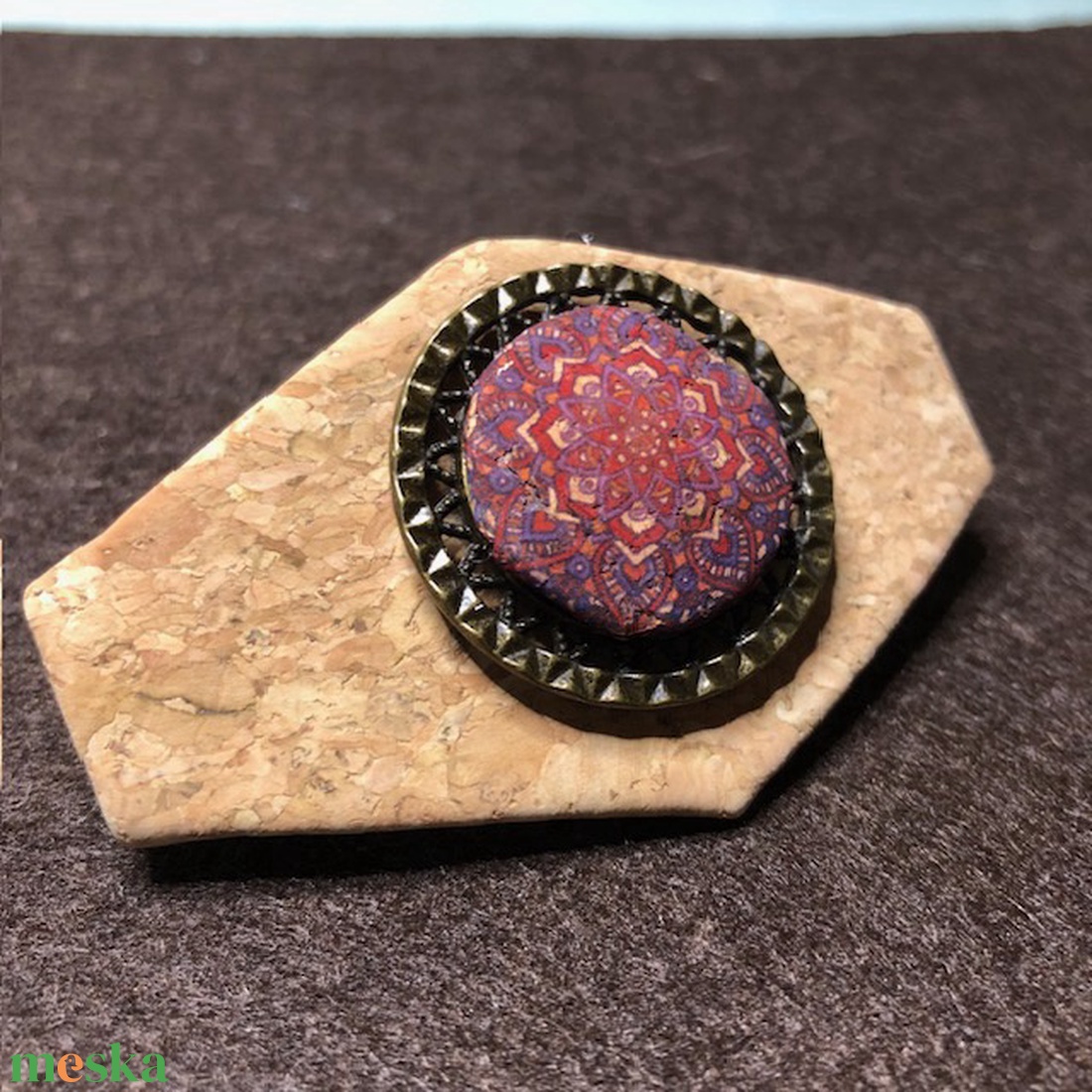 Mandala mintás parafa franciacsat - ruha & divat - hajdísz & hajcsat - hajcsat & hajtű - Meska.hu