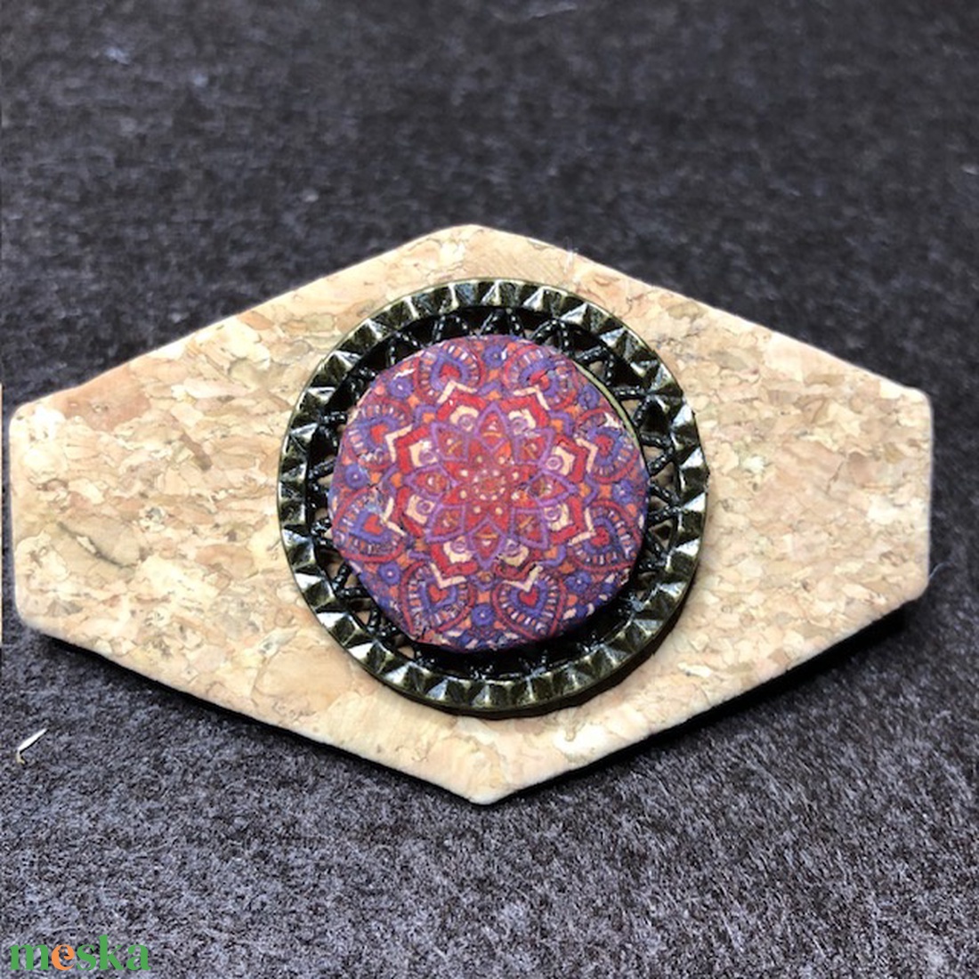 Mandala mintás parafa franciacsat - ruha & divat - hajdísz & hajcsat - hajcsat & hajtű - Meska.hu