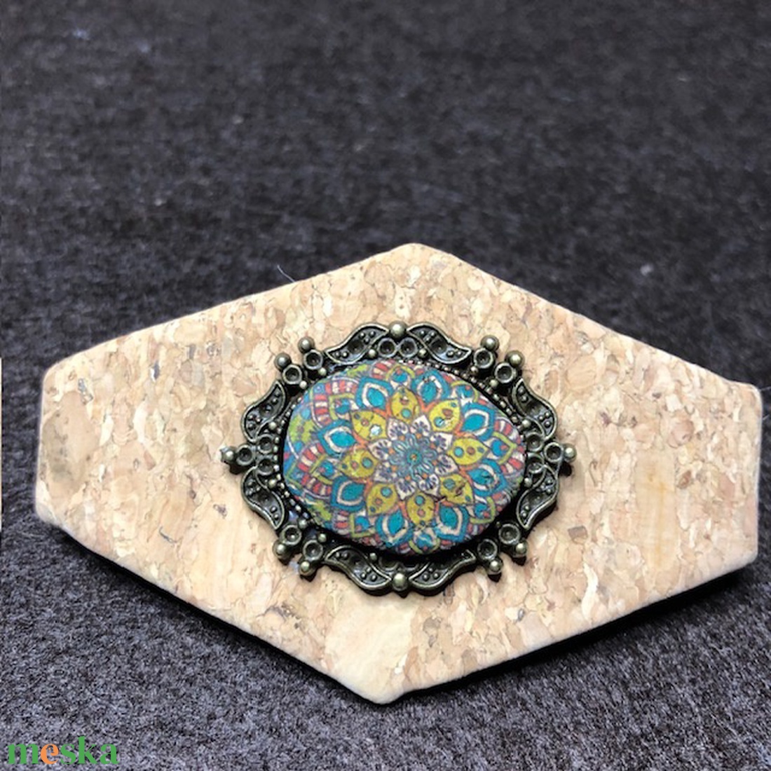 Mandala mintás parafa franciacsat - ruha & divat - hajdísz & hajcsat - hajcsat & hajtű - Meska.hu