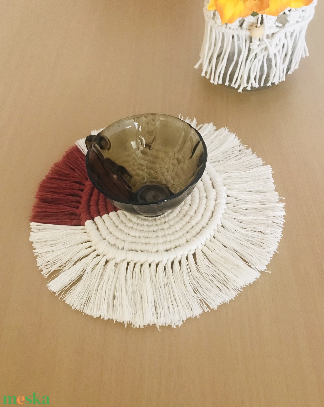 Makramé alátét - otthon & életmód - konyhafelszerelés, tálalás - tálalás - tányér- és poháralátét - Meska.hu