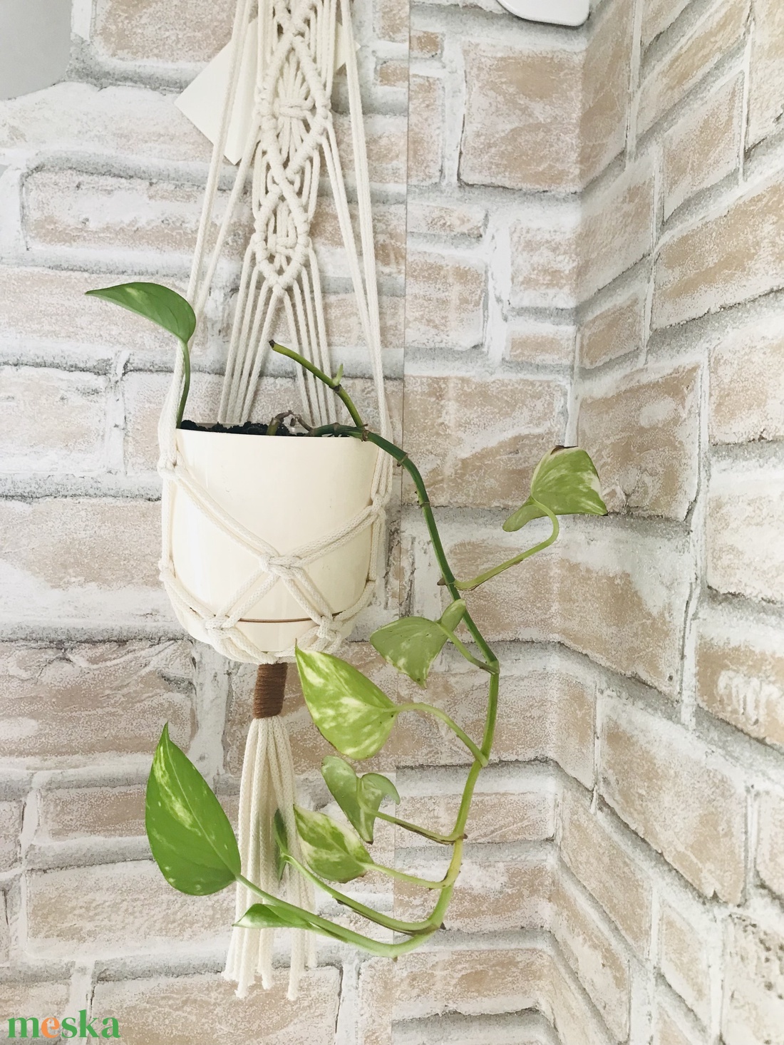 Makramé virágtartó - otthon & életmód - virágdekoráció - virágtartó - kaspó - Meska.hu