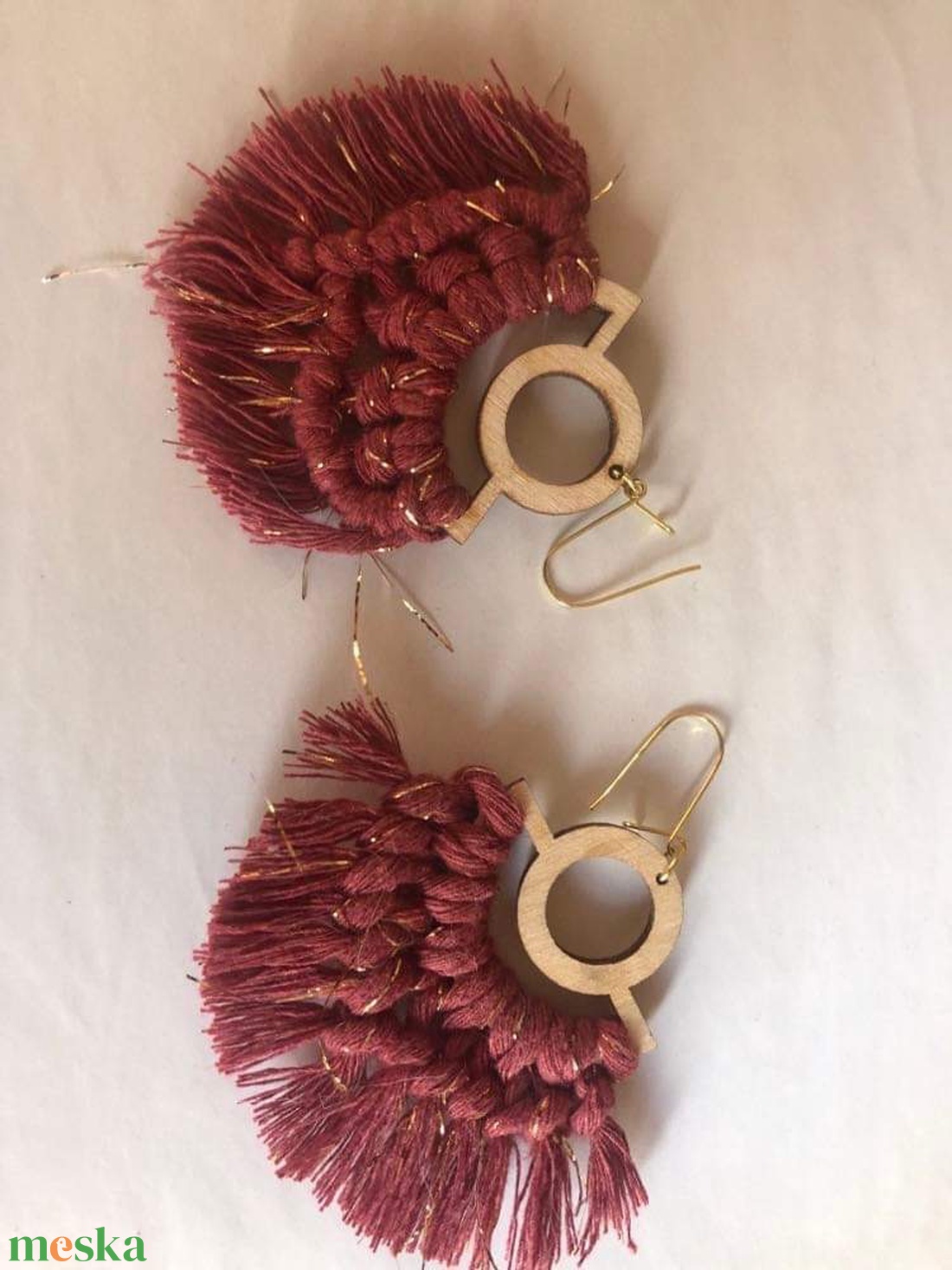 Makramé fülbevaló - ékszer - fülbevaló - lógó fülbevaló - Meska.hu