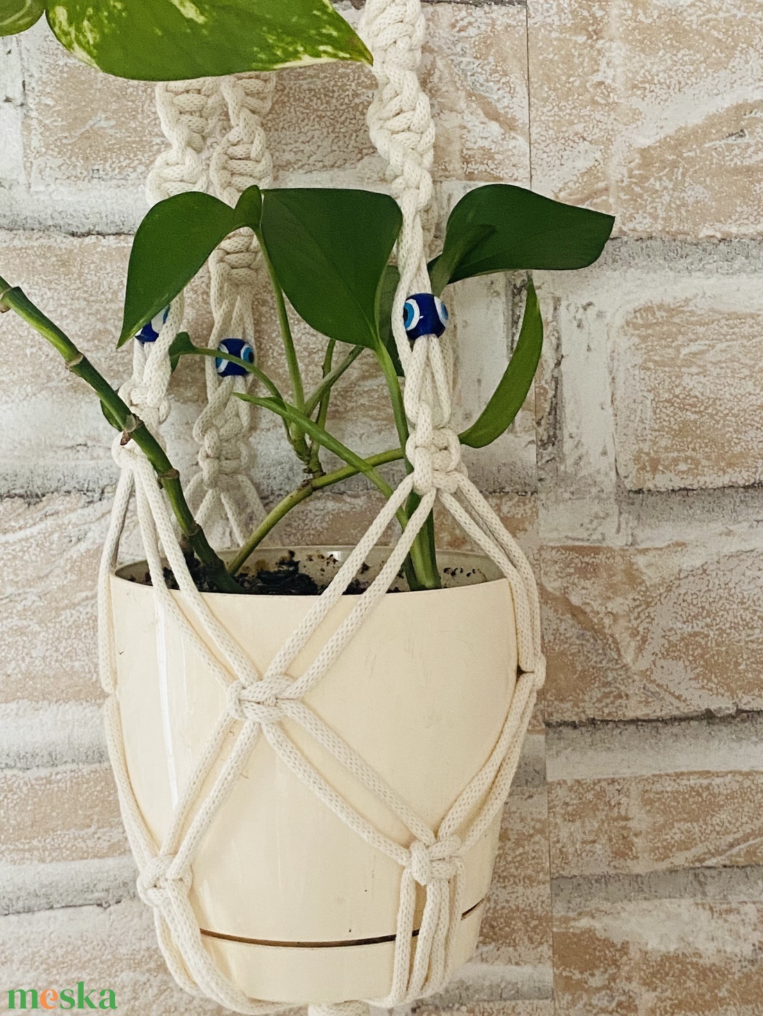 Makramé virágtartó - otthon & életmód - virágdekoráció - virágtartó - függő virágtartó - Meska.hu
