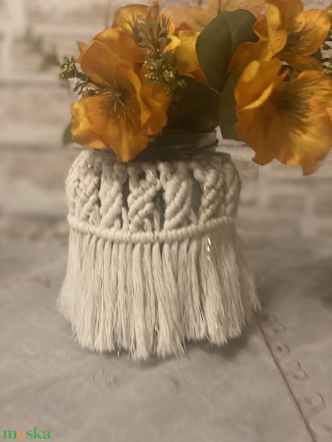 Makramé mécsestartó/váza - otthon & életmód - virágdekoráció - virágtartó - váza - Meska.hu