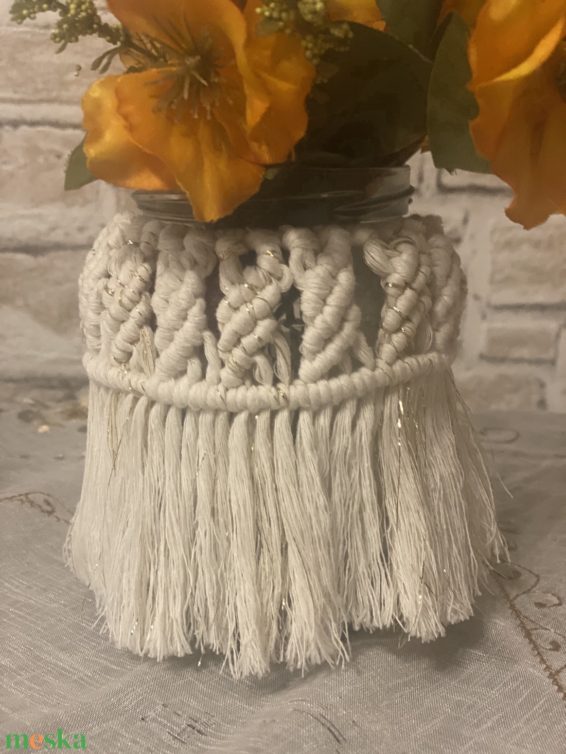Makramé mécsestartó/váza - otthon & életmód - virágdekoráció - virágtartó - váza - Meska.hu