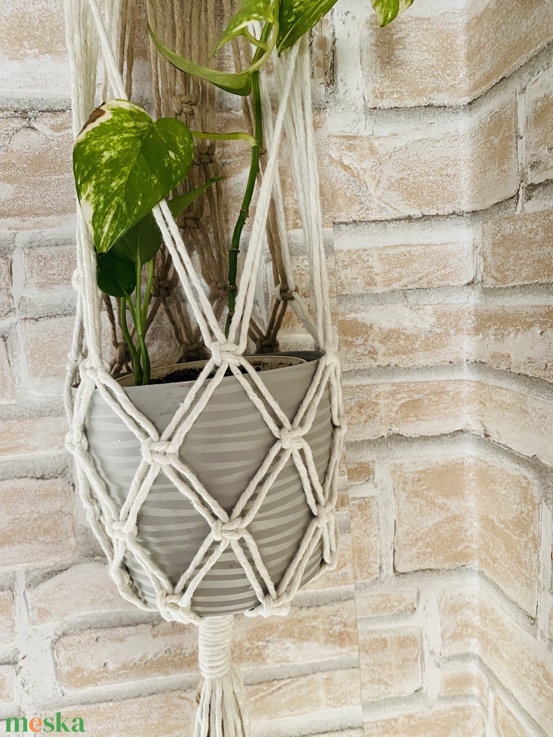 Makramé virágtartó - otthon & életmód - dekoráció - virágdísz és tartó - virágtartó - Meska.hu