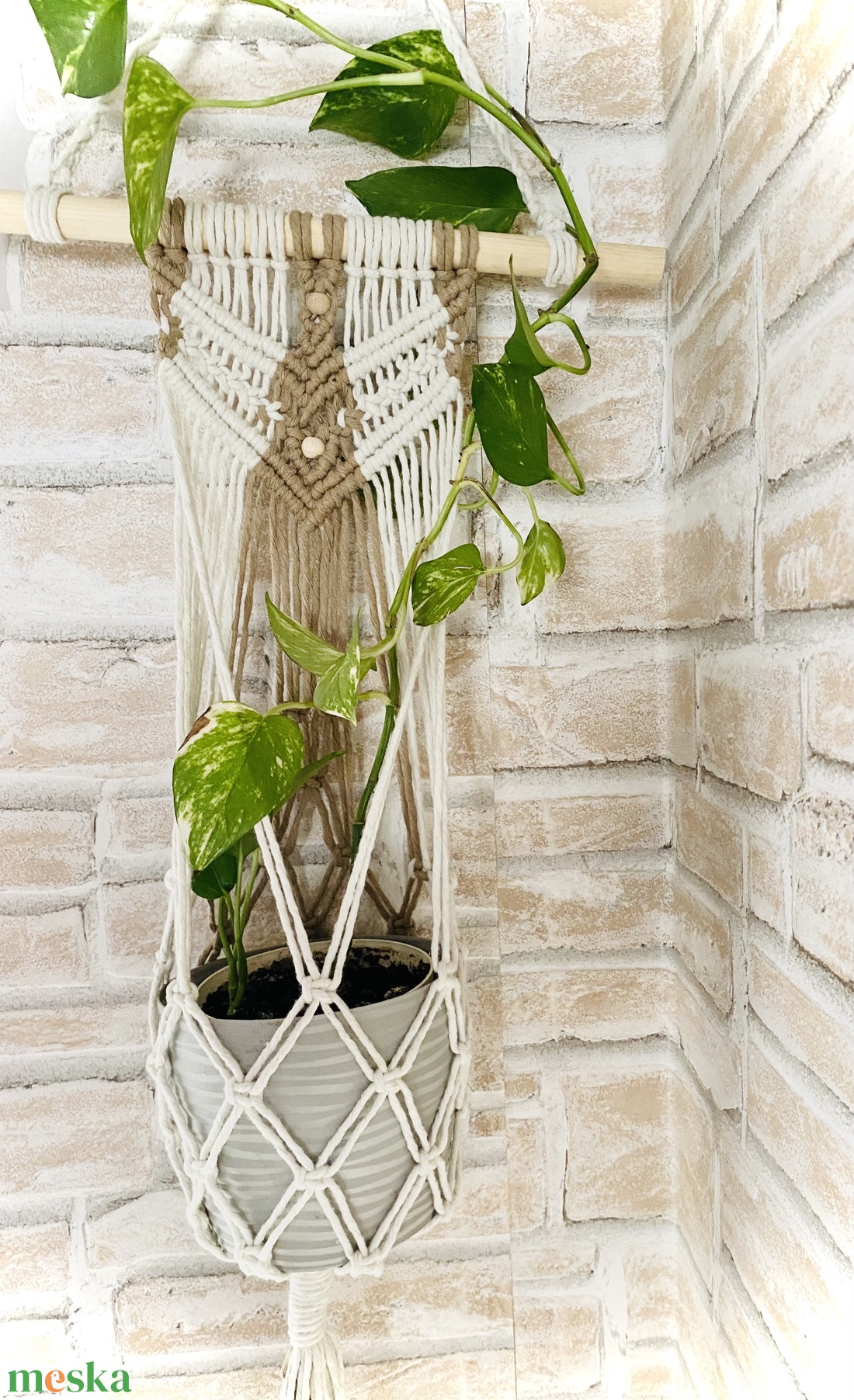 Makramé virágtartó - otthon & életmód - dekoráció - virágdísz és tartó - virágtartó - Meska.hu
